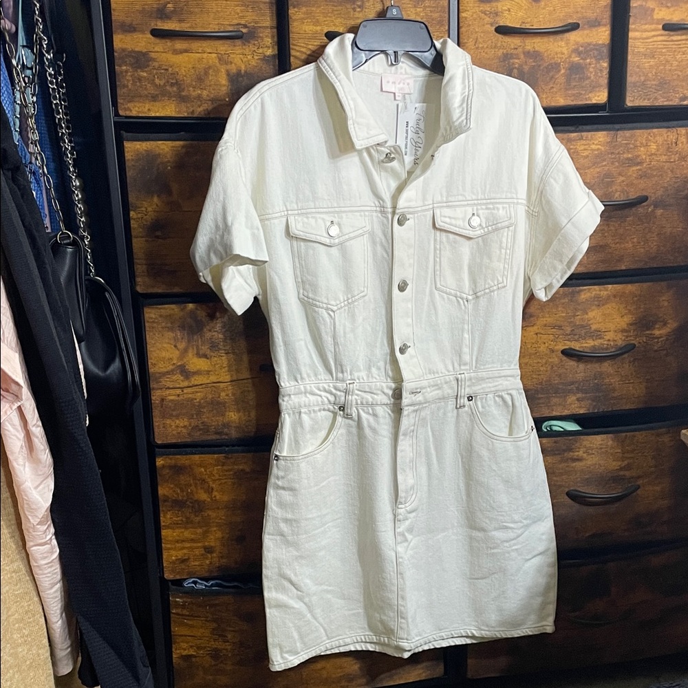 Entro Cream Button-Up Mini Dress